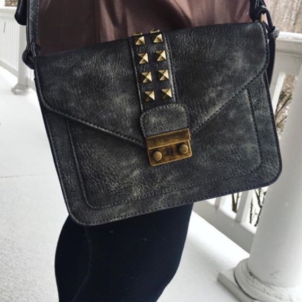 Gray Studded Crossbody Bag